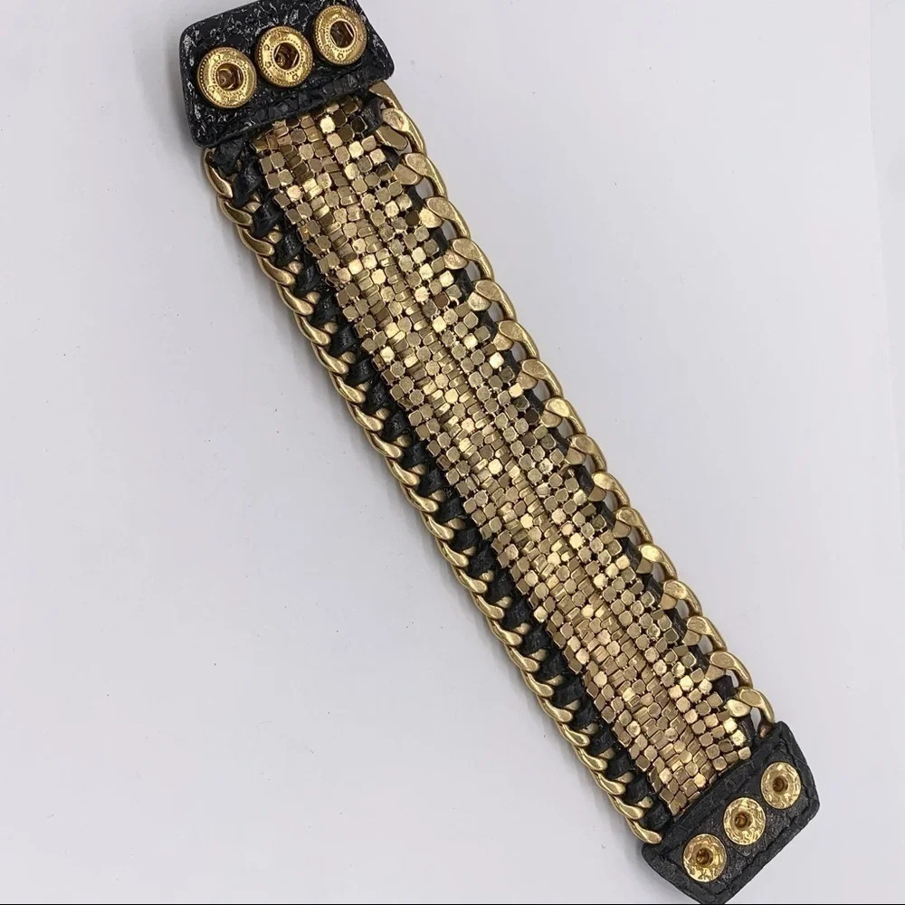 Henri Bendel Leather Crystal Snap Cuff Bracelet - Picture 7 of 9